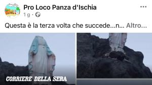 Ischia, decapitata la Madonnina della Pelara. La Pro Loco: «È la terza volta. C'è qualcuno che non crede nei nostri simboli»