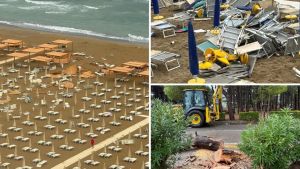 Tromba d’aria a Lignano, lunga scia di danni sulla spiaggia: «Volati via almeno 300 ombrelloni»