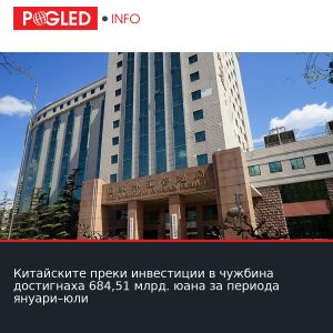 Китайските преки инвестиции в чужбина достигнаха 684,51 млрд. юана за периода януари–юли