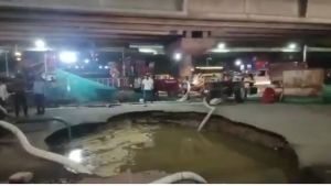 Gurugram: 10-foot sinkhole forms at Iffco Chowk after sewer line collapses
