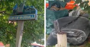 Village landmark disappearing behind growing fly-tipping pile