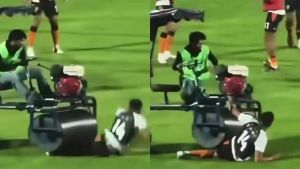 Former England player Andros Townsend run over by pitch roller during Thai League match - WATCH