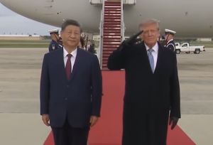 (VIDEO) Trump Visibly Winces At Loud Military Flyover During Historic Tarmac Welcome For Xi Jinping