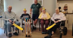 96-year-old care home resident picks up a cricket bat for the first time