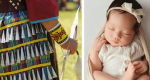 Mom helps baby who can’t walk yet dance first powwow to inspire young Crees to learn their culture
