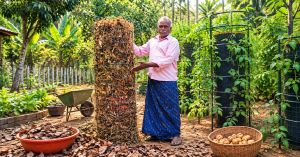 Instead of Throwing Away Dry Leaves, Kerala Farmer Uses Them to Grow Potatoes in a 5-Foot Tower