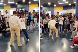 An 8th grader challenged a teacher to a dance-off between exams and she delivered