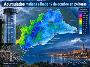 Última hora de la Dana. Probables acumulados mañana sábado en 24 horas en la provincia de Málaga