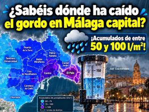 ¿Sabéis dónde ha caído el gordo en Málaga capital? ¡Acumulados de entre 50 y 100 l/m²!